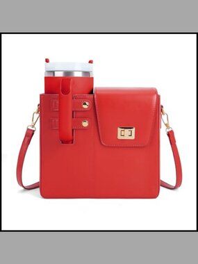 Faux Leather Crossbody Cup Holder Bag for 40oz Tumbler